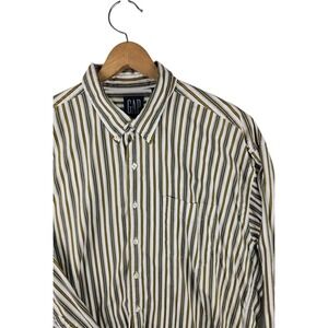 Vintage GAP Button Up Shirt Mens XL Gold Vertical Stripe Classic‎ Dress Preppy